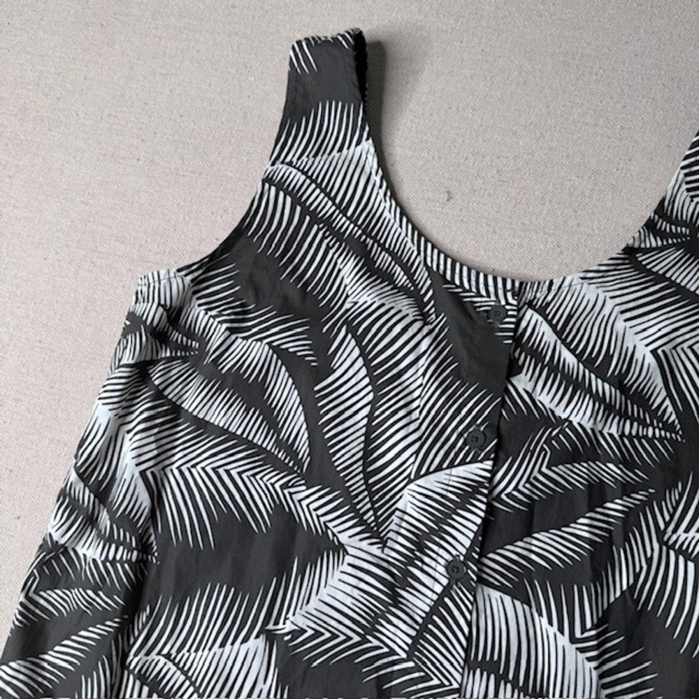 Gap Women's Cotton Button Front Tank Midi Dress Tie Back Gray Palm Print Size S